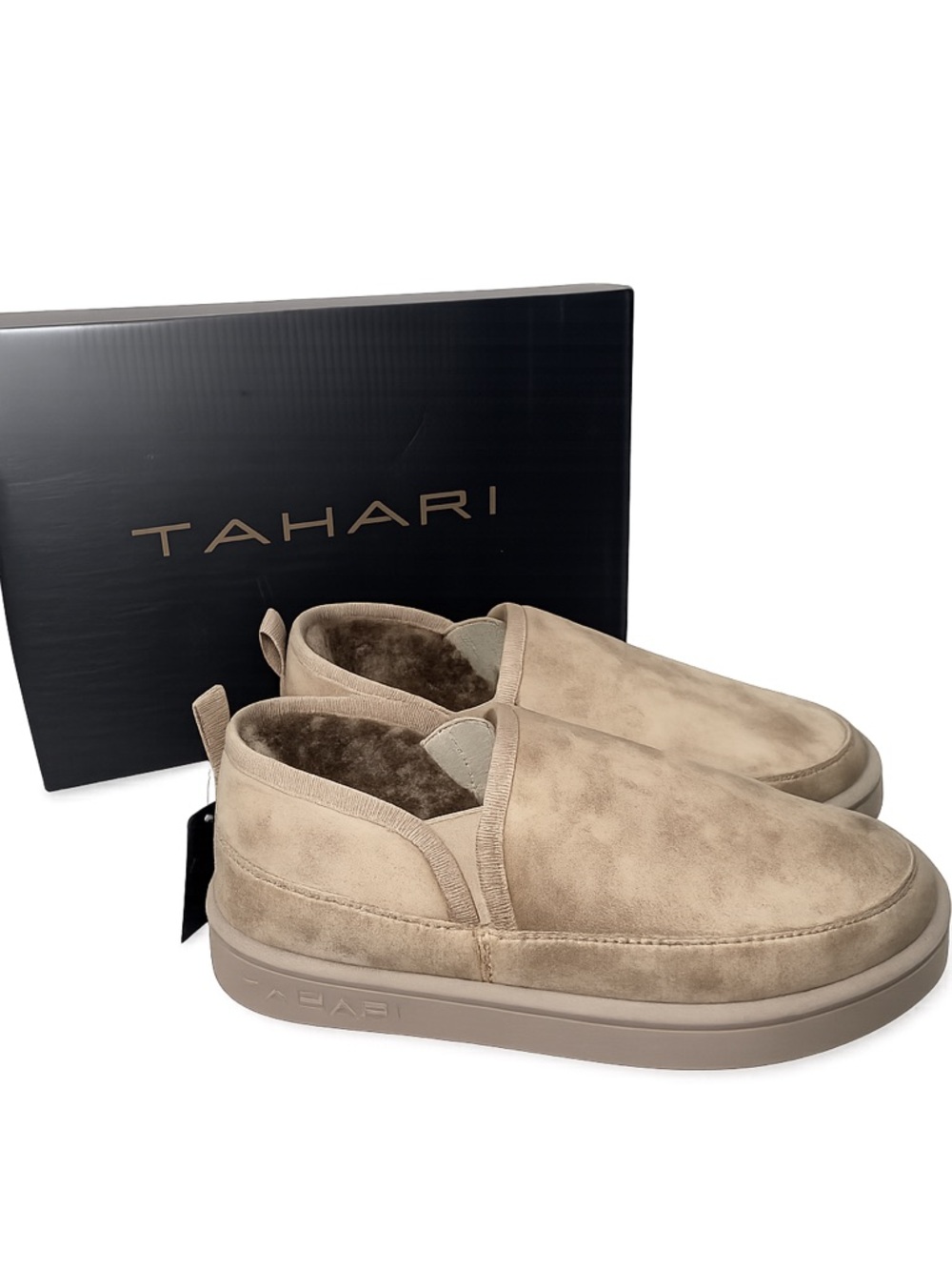Tahari Travis Faux Fur Lined Slip-On Shoes Size 10 Taupe new with tags